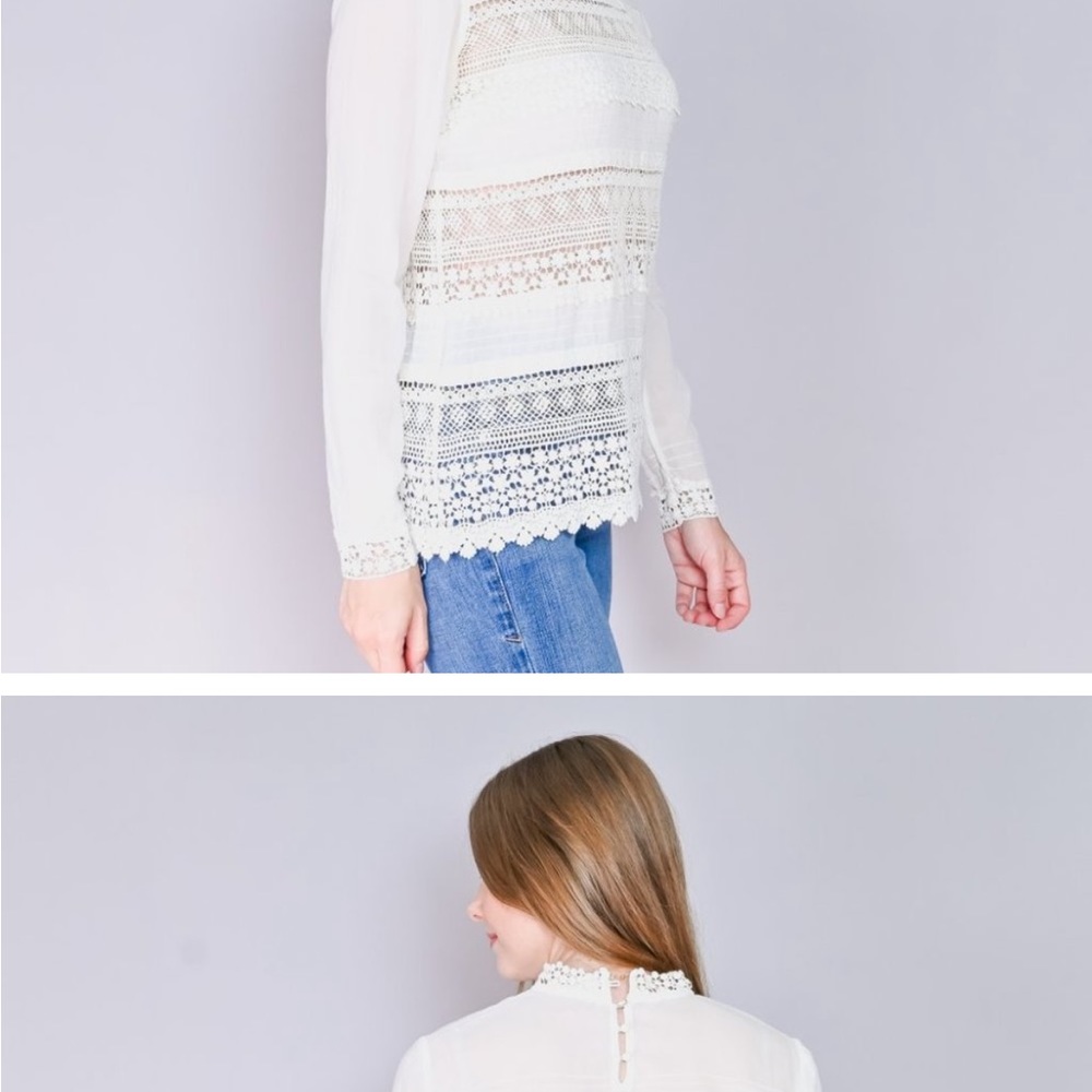 SEZANE Ivory Cotton Eyelet Lace Blouse